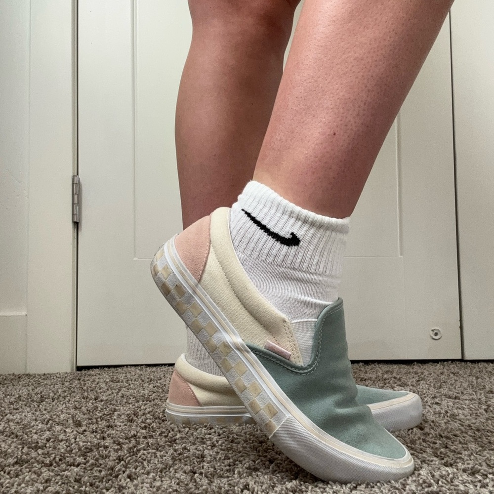 Vans Women's Slip-On Sneakers in Green and Cream